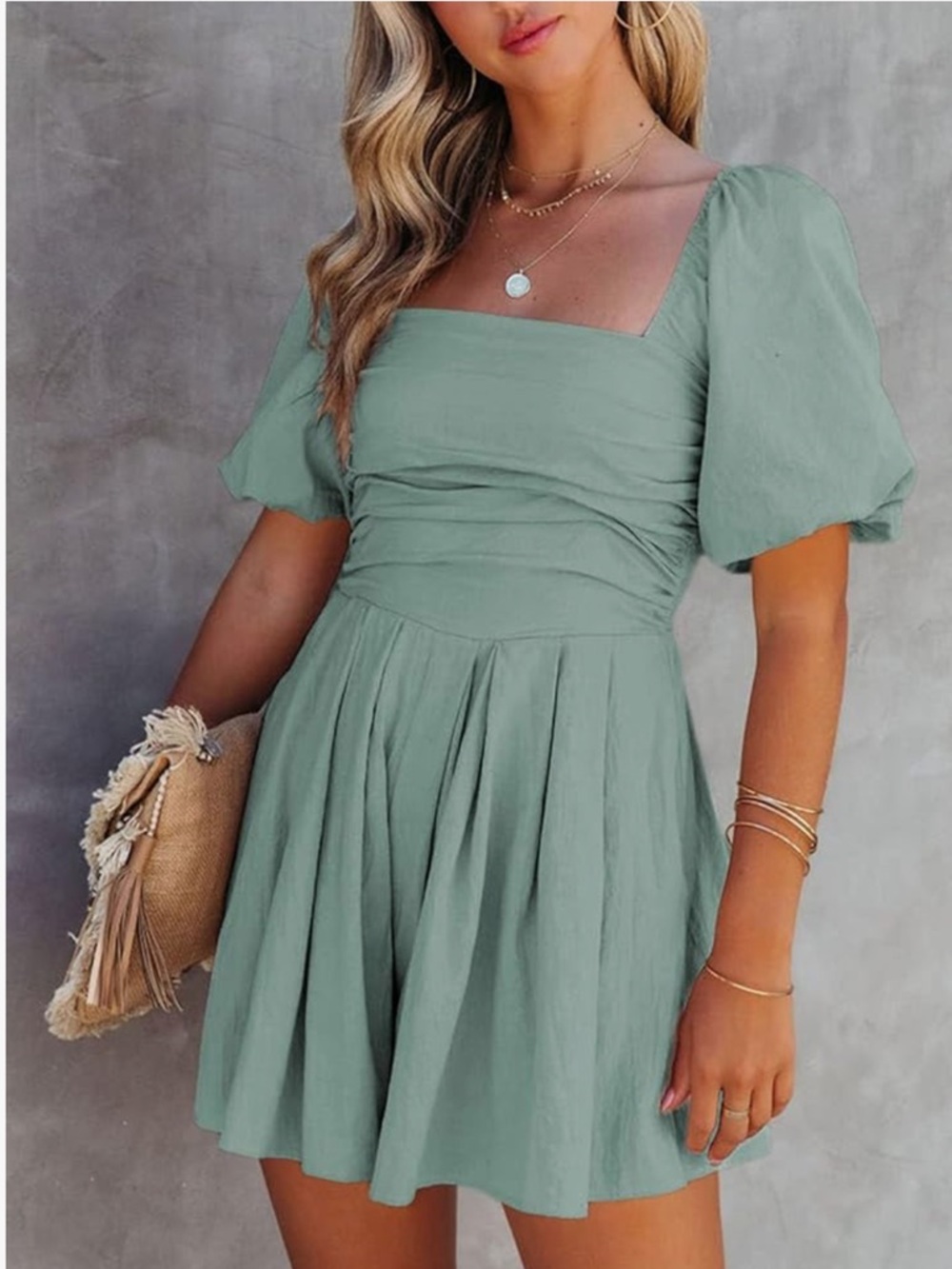 AlvaQ Women’s Puff Sleeve Romper